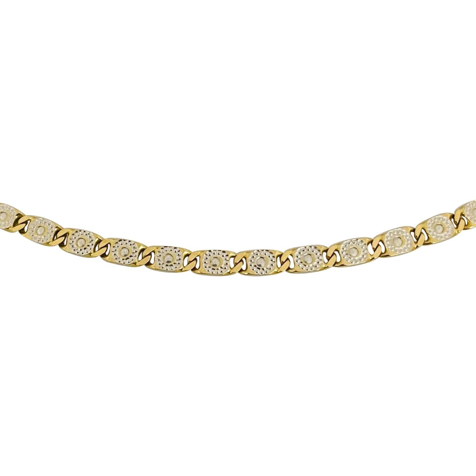 18 Karat Gelb-Weißgold Massiv-Vintage Fancy Gliederkette Halskette Italien im Zustand „Gut“ in Guilford, CT