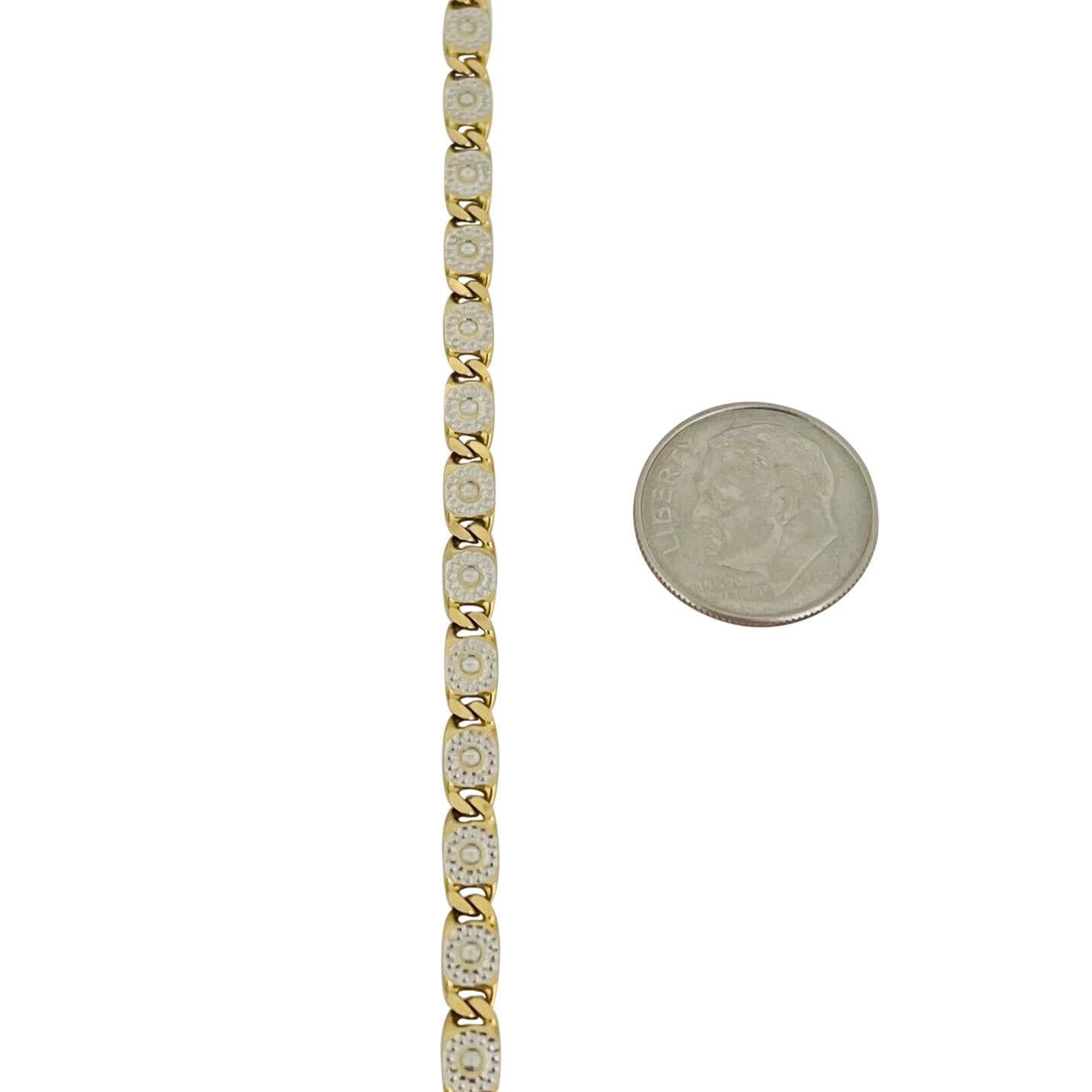 18 Karat Gelb-Weißgold Massiv-Vintage Fancy Gliederkette Halskette Italien 1