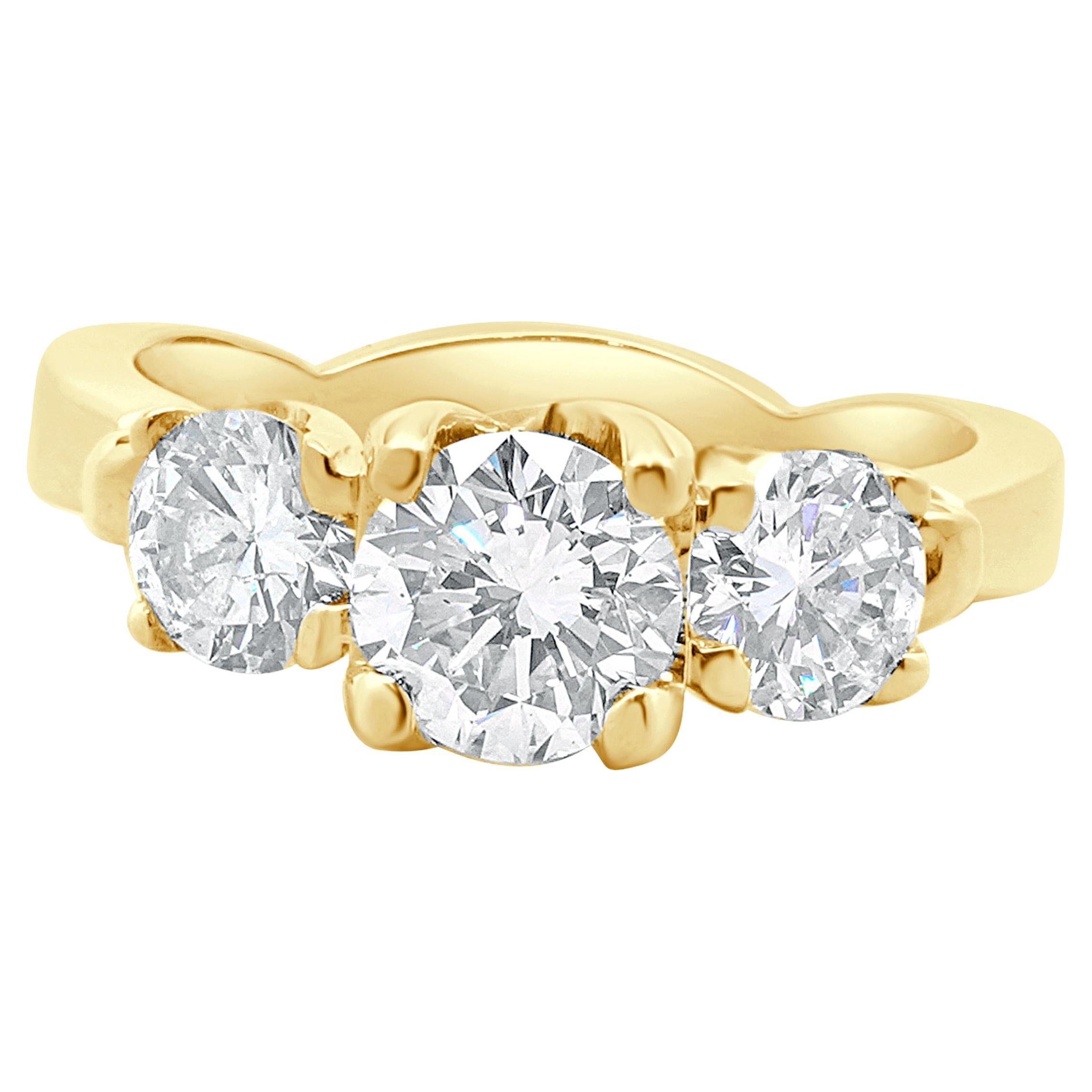 18 Karat Yellow & White Gold Three Diamond Engagement Ring