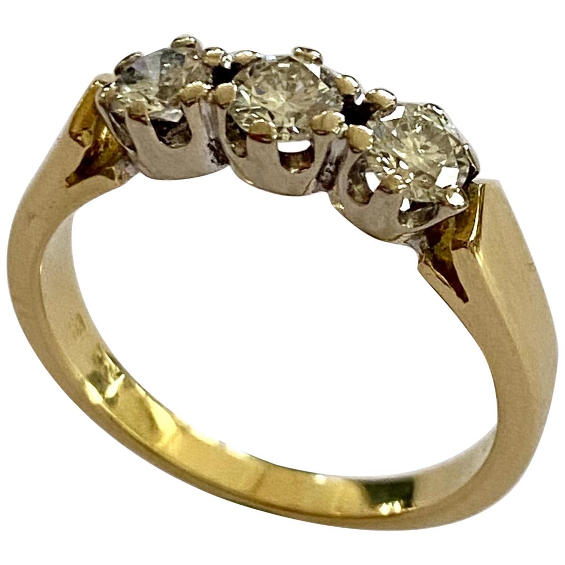 18 Karat Yellow/White Gold Three Stones Ring 0.60 Carat Classic Dutch Ring