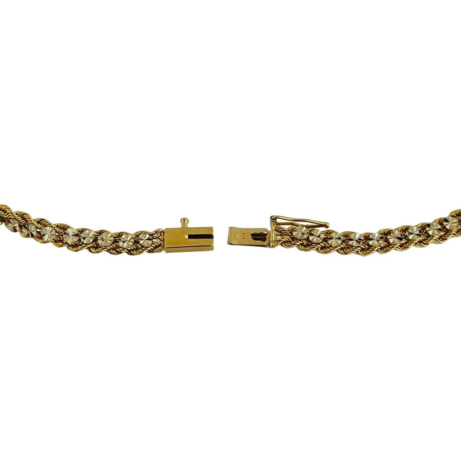 18 Karat Yellow White Gold Two Tone Circle and Rope Link Bracelet In Good Condition In Guilford, CT