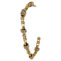 18 Karat Gelb Weißgold Dreifarbiges Gliederarmband mit Kreis und byzantinischem Muster Italien