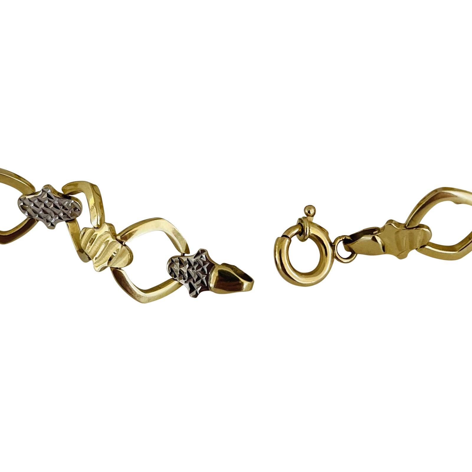 Women's or Men's 18 Karat Yellow & White Gold Two Tone Diamond Cut Fancy Link Bracelet