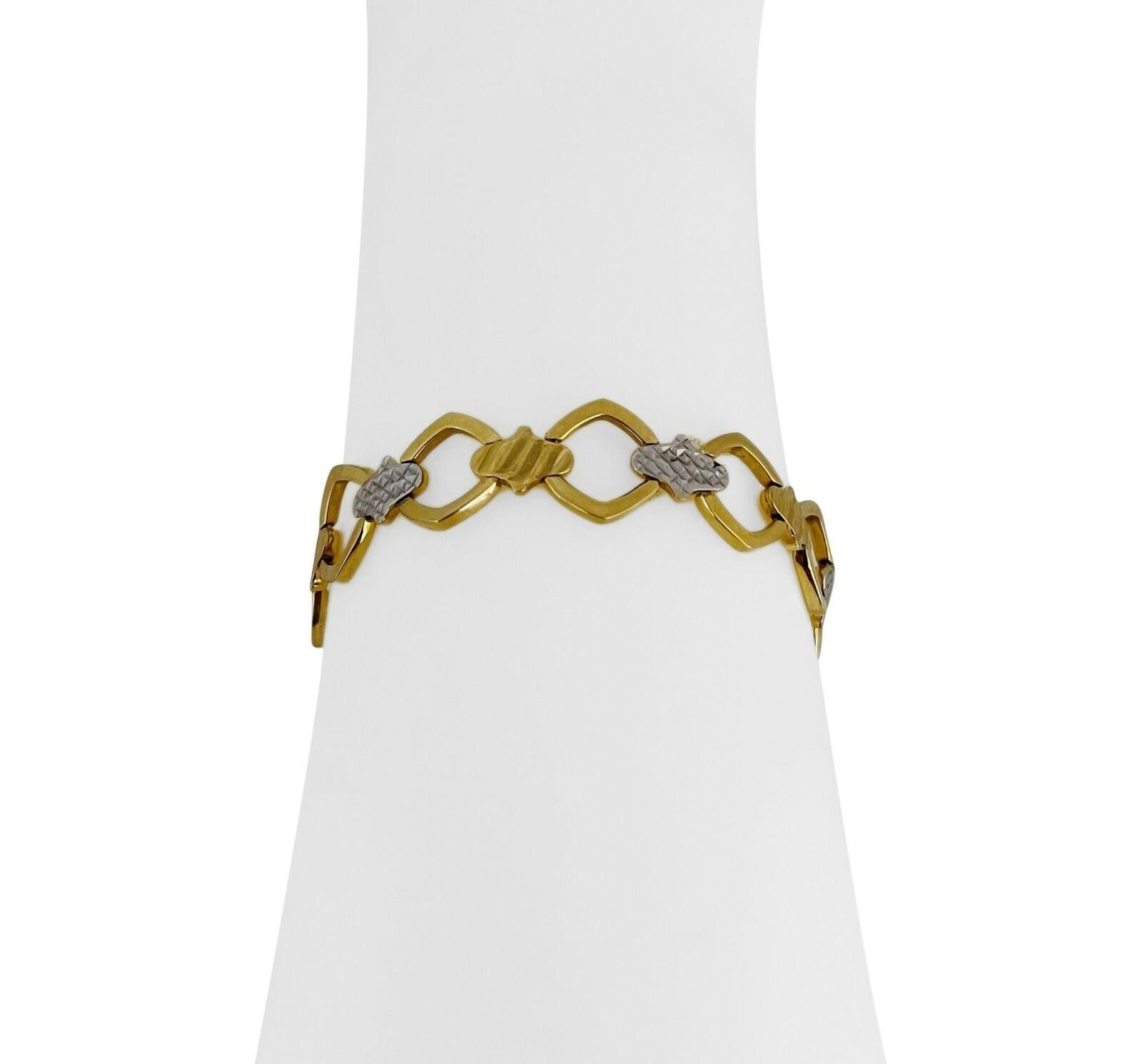 18 Karat Yellow & White Gold Two Tone Diamond Cut Fancy Link Bracelet 2