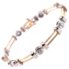 18 Karat Yellow/White Gold Two-Tone Diamond Station Link Bracelet