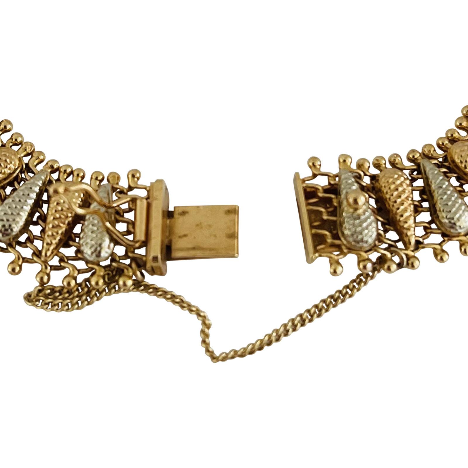 Women's or Men's 18 Karat Yellow White Gold Two Tone Fancy Link Bracelet, Italy