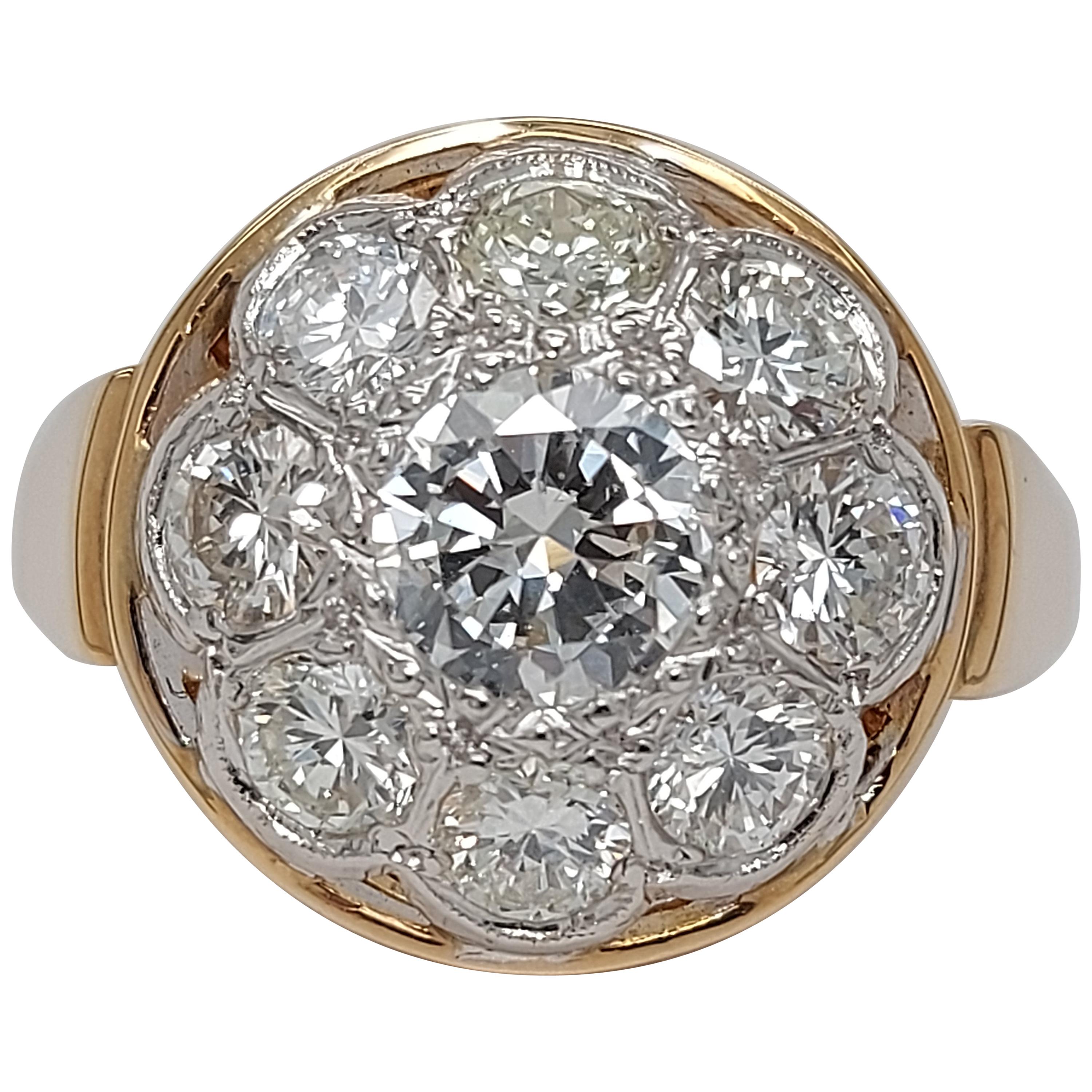 18 Karat Gelb-/Weißgold Vintage Ring mit 2,35 Karat Diamanten im Brillantschliff im Angebot