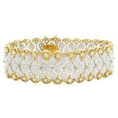 18 Karat Yellow & White Gold Wide Diamond Lattice Bracelet