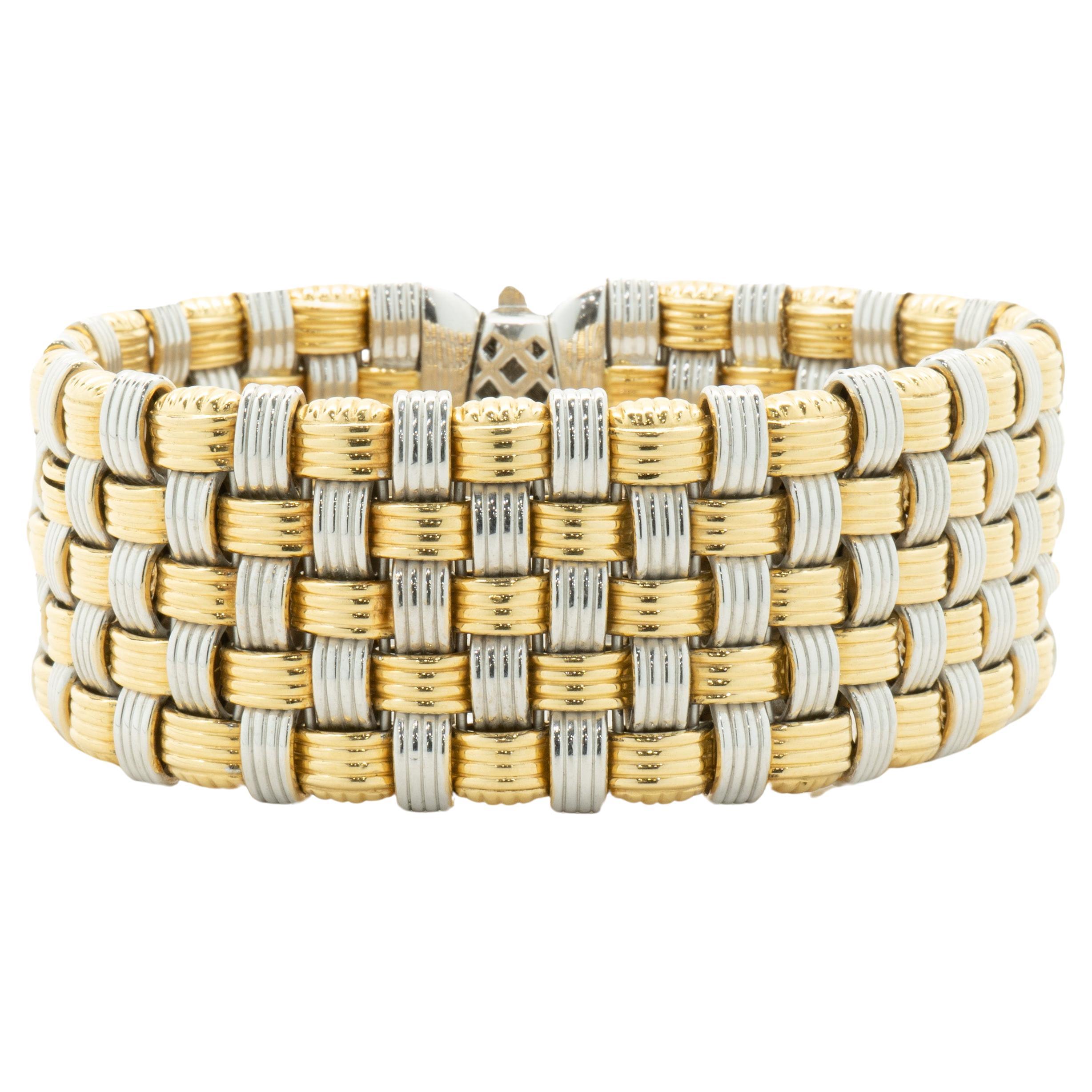 Bracelet large tissé en or jaune et blanc 18 carats