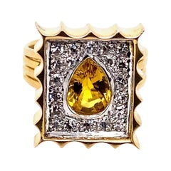 18 Karat Yellow White Gold Yellow Sapphire Diamond Cocktail Ring