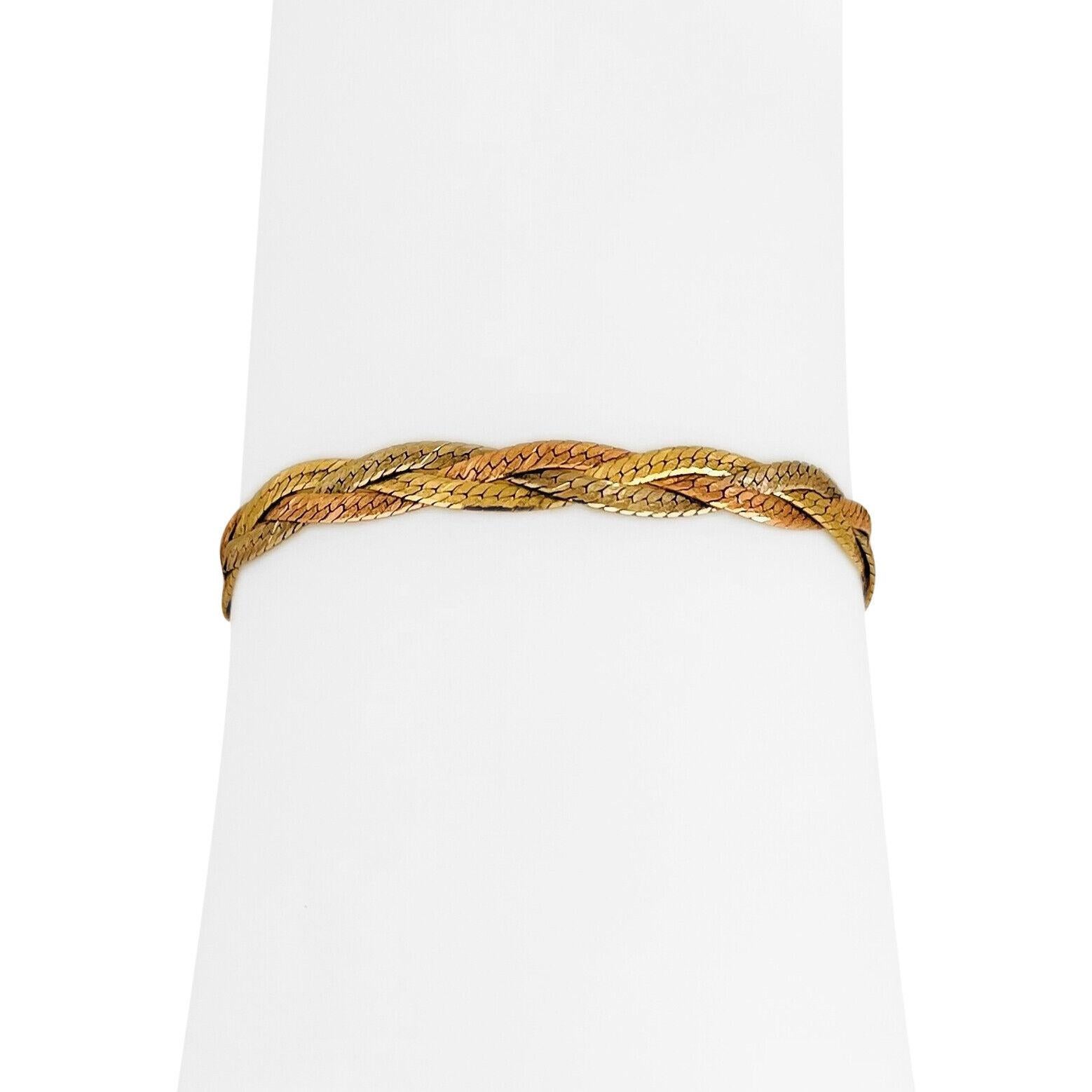 18 Karat Yellow White Rose Gold Braided Herringbone Link Bracelet Italy  3
