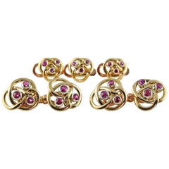 18 Karat Yellow White Rose Gold Ruby Set Tuxedo Cufflinks Early 20th Century