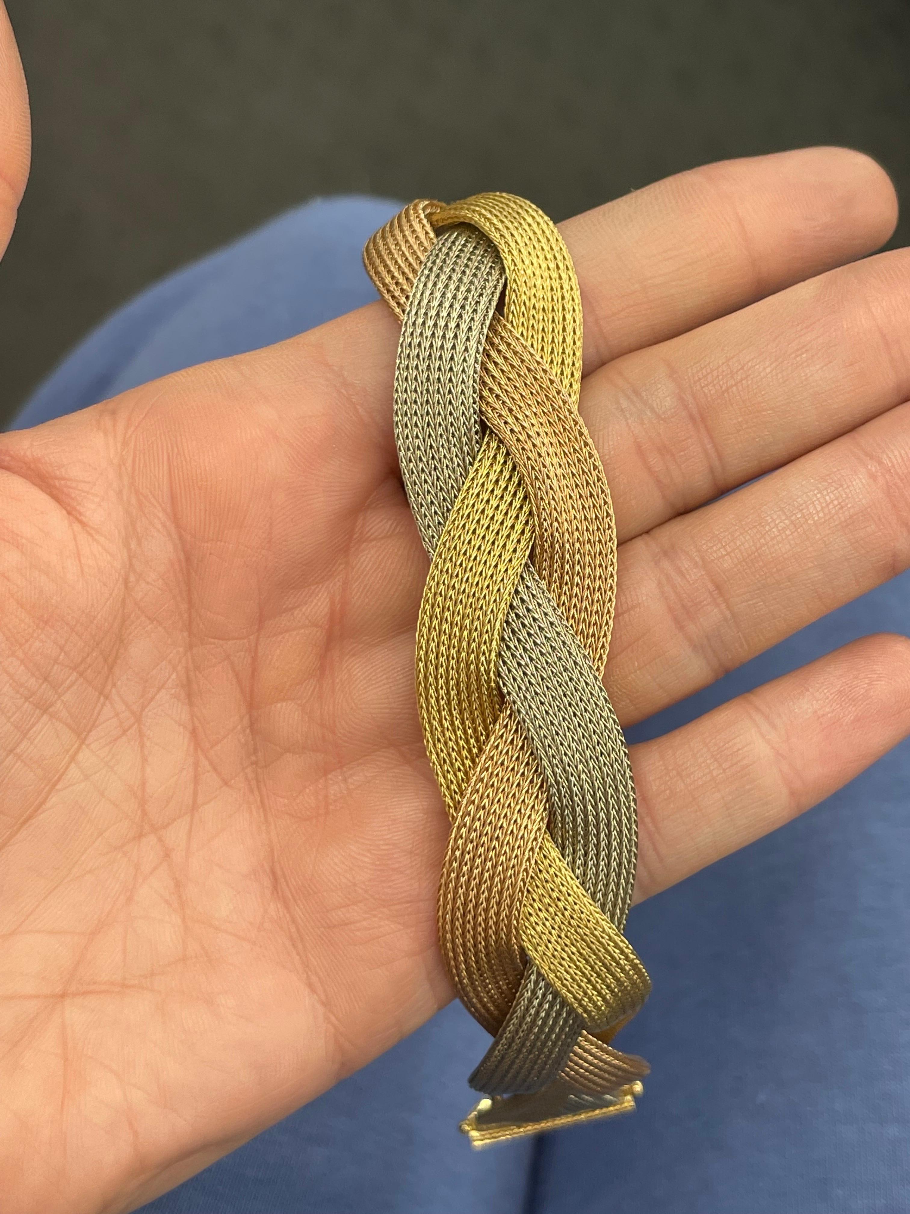 Breites geflochtenes Armband 18 Karat Gelb-, Weiß- und Roségold 45,5 Gramm 8