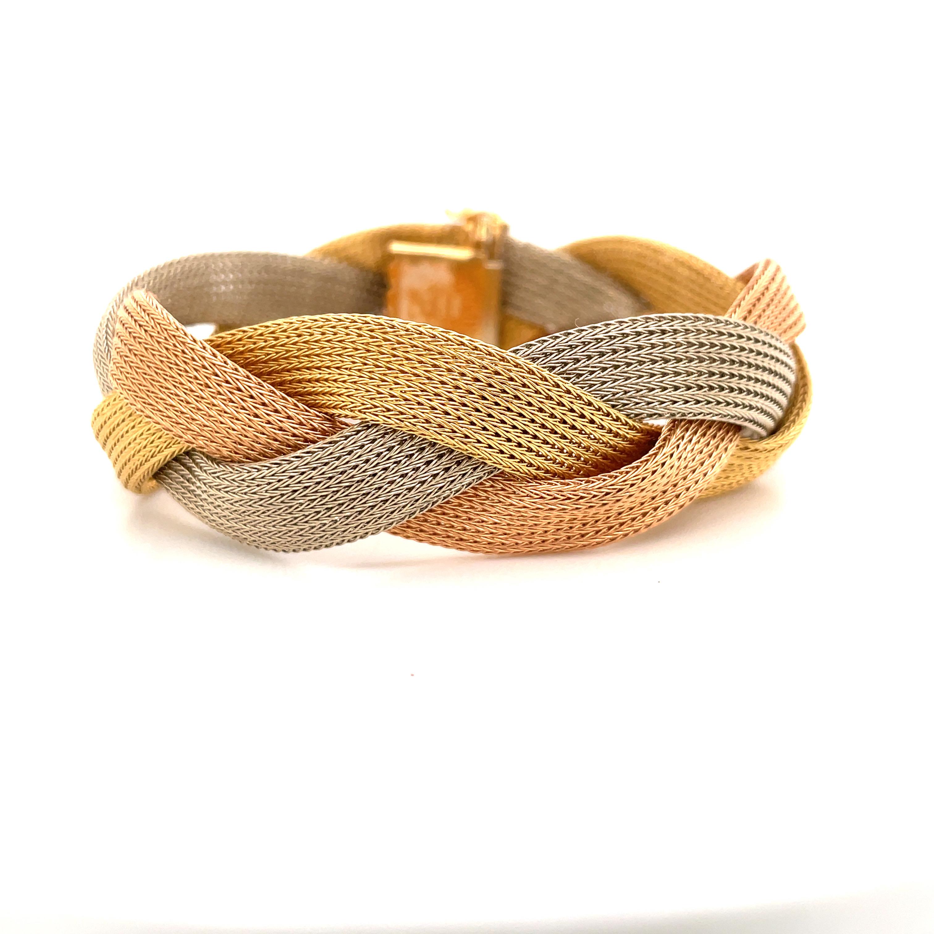 Breites geflochtenes Armband 18 Karat Gelb-, Weiß- und Roségold 45,5 Gramm (Zeitgenössisch)