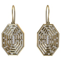 18 Karat Yellow Woman's Diamonds Concave Octagonal Earrings