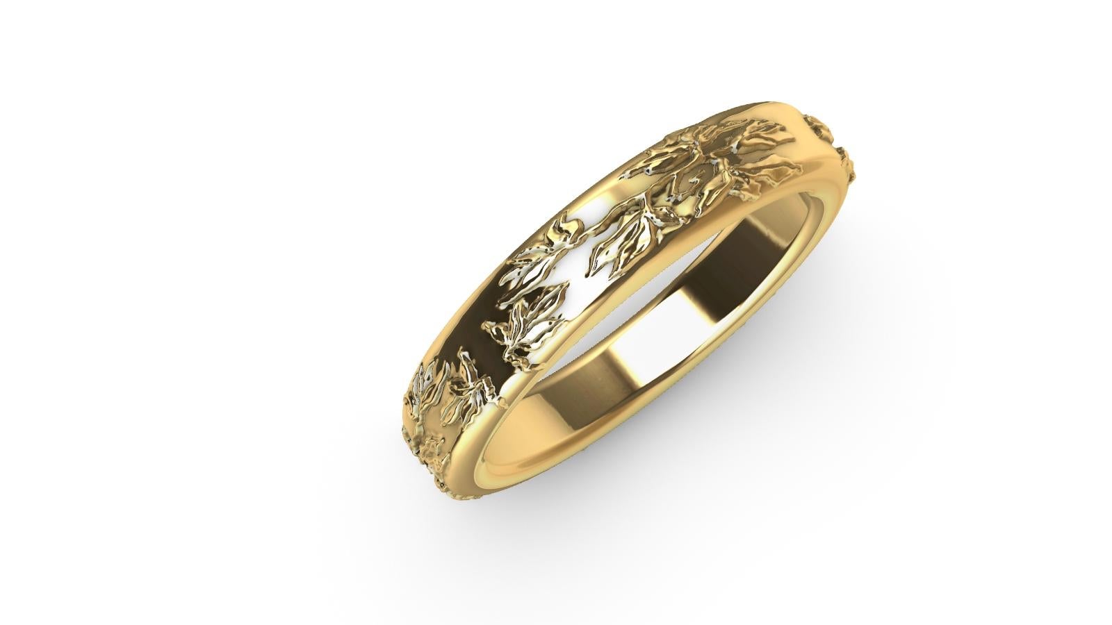 For Sale:  18 Karat Yellow Gold Flowers and Leaves Wedding Band  3