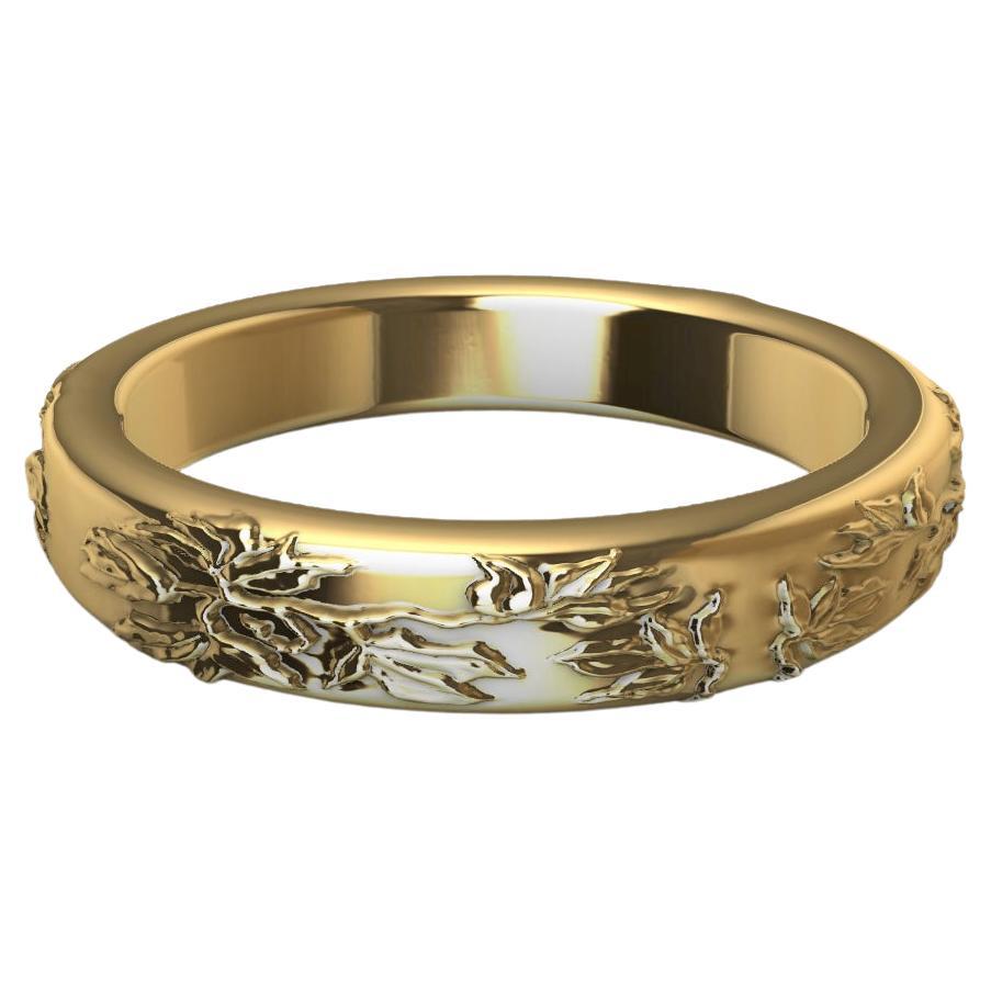 For Sale:  18 Karat Yellow Gold Flowers and Leaves Wedding Band