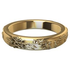 18 Karat Yellow Gold Flowers and Leaves Wedding Band 