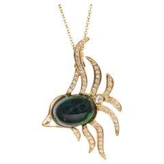 18 Karat Yelöow Gold Diamonds and Tourmaline Necklace