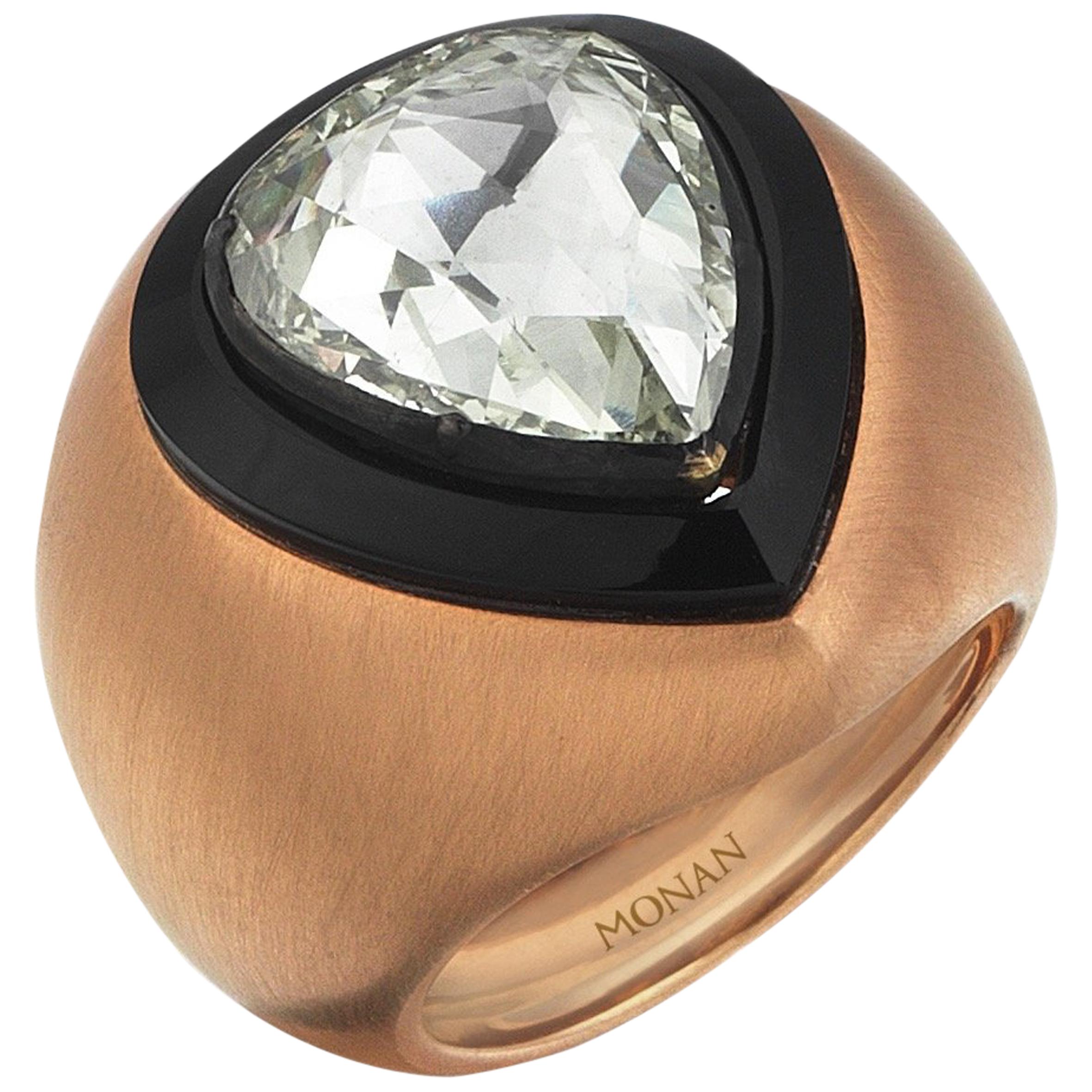 18 Karat Yelow Gold Monan Sultan Ring Set with 4.12 Carat Rose Cut Diamond