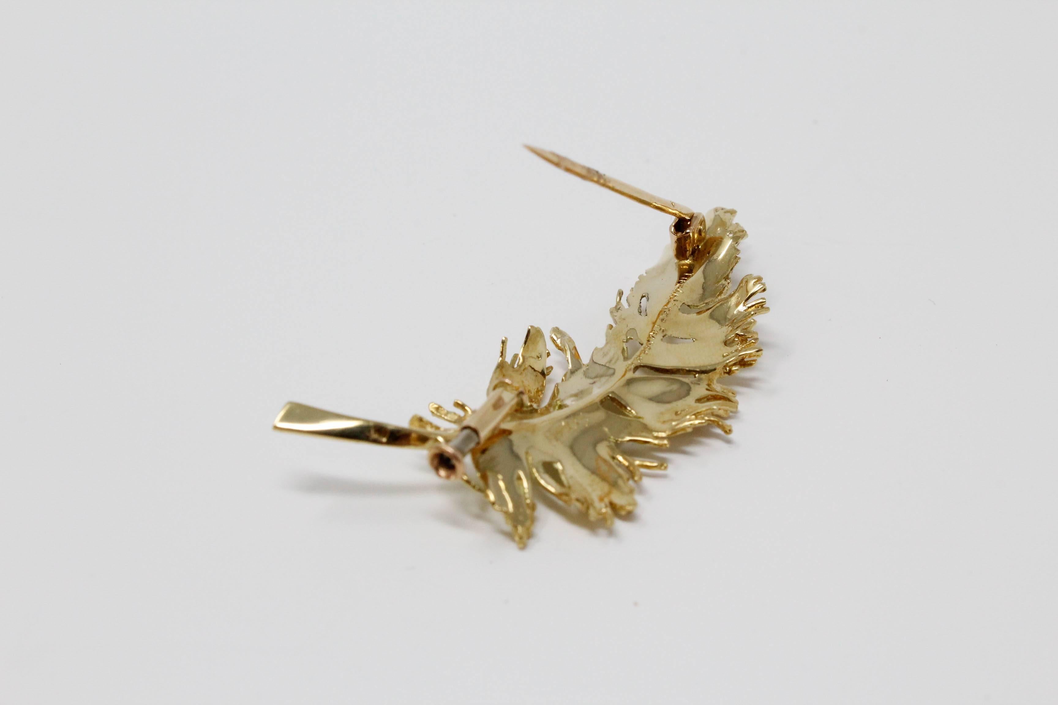 18 Karat Yellow Gold Tiffany & Co. France Leaf Brooch 2
