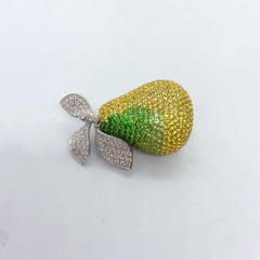 18 Karat YG & WG Pear Brooch with Diamonds, Yellow Sapphires and Tsavorites