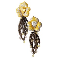 18kt  Gold Yin and Yang Rosecut Pearshape Diamond Earrings with Diamond Beads