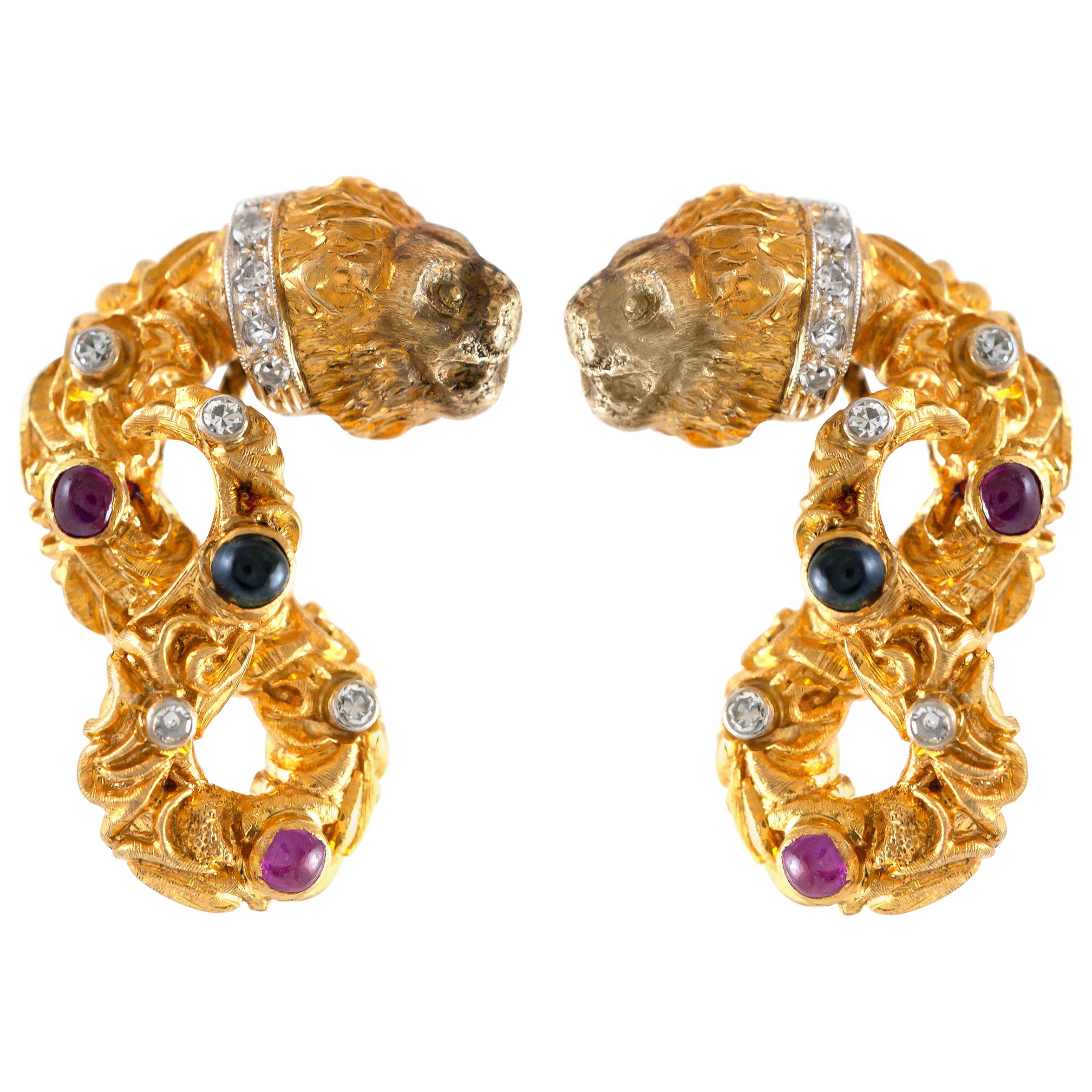 18 Karat Zolotas with Diamonds Ruby and Emerald Earrings