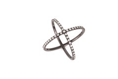18 Karat 0,80 Karat Diamanten brüniertes Weißgold Crossed Design Ring