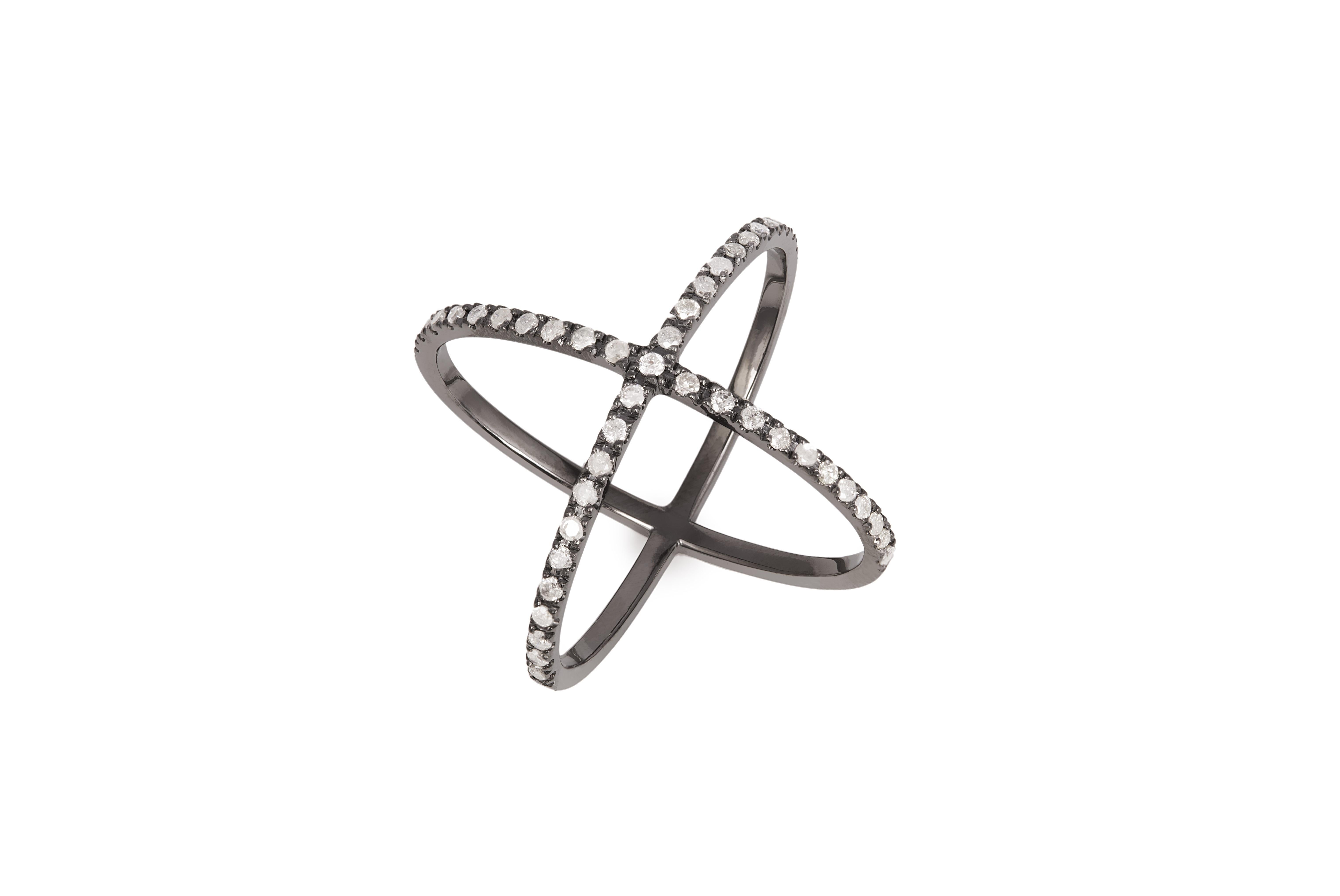18 Karat 0,80 Karat Diamanten brüniertes Weißgold Crossed Design Ring (Brillantschliff) im Angebot