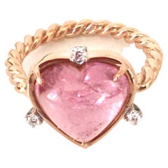 18 Karats Gold 4.8 Karat Heart Shaped Rose Tourmaline White Diamonds Love Ring