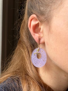 Oro 18 carati Tormalina Tsavorite intagliata Orecchini con design in quarzo color viola