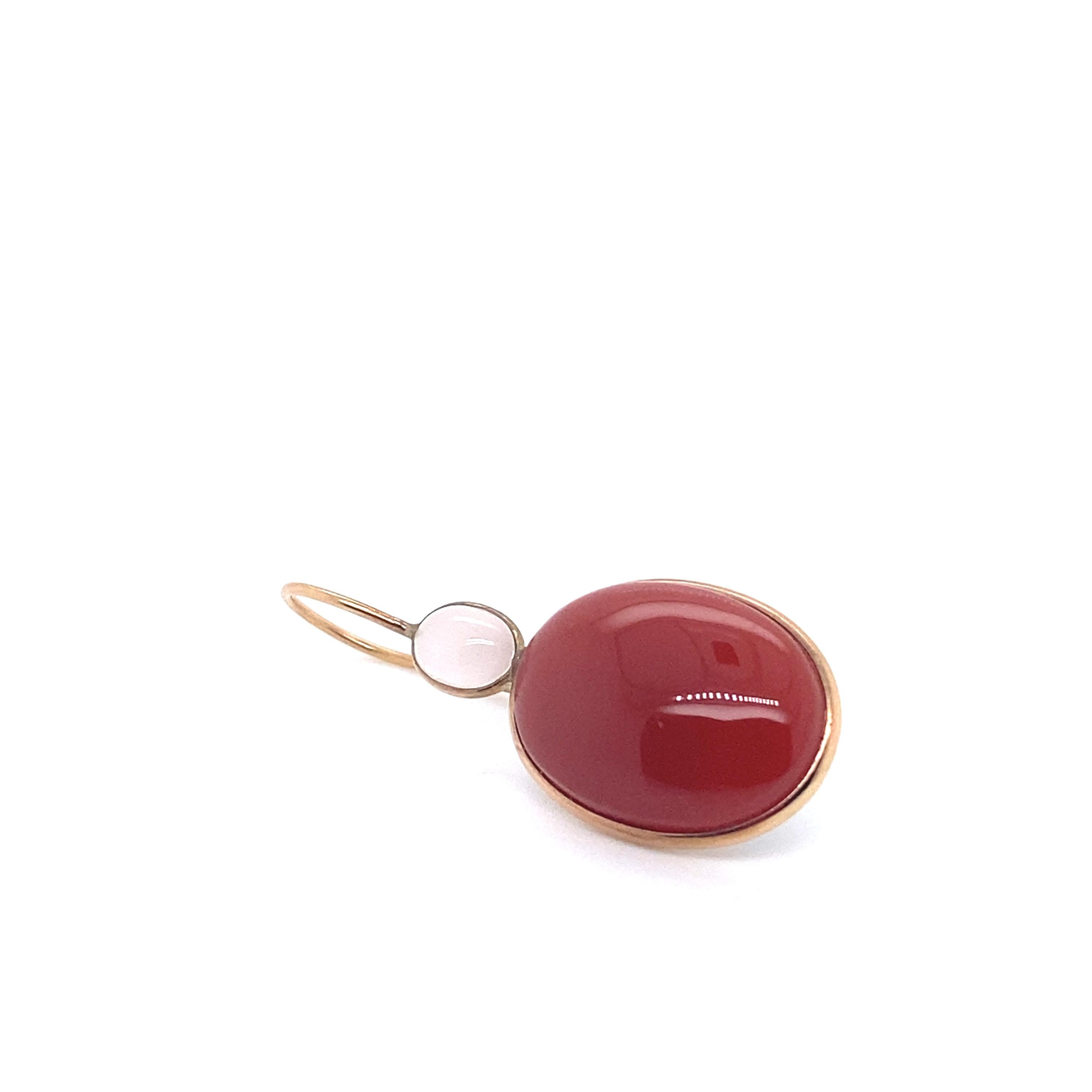 18 Karat Rote Achat-Kronleuchter-Ohrringe aus 18 Karat Roter Gold mit grauem Quarz im Zustand „Neu“ im Angebot in Vannes, FR