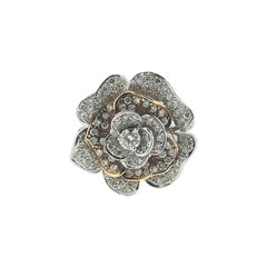 18 Karats White and Rose Gold Rose Ring with Brilliant Cut Diamonds