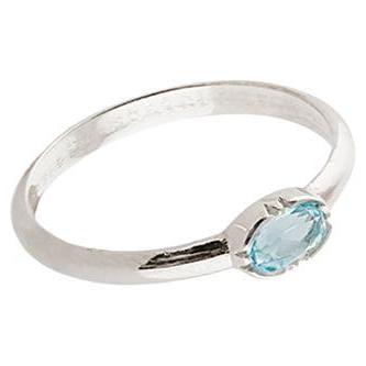 18 Karats White Gold Aquamarine Stacking Small Band Design Ring For Sale