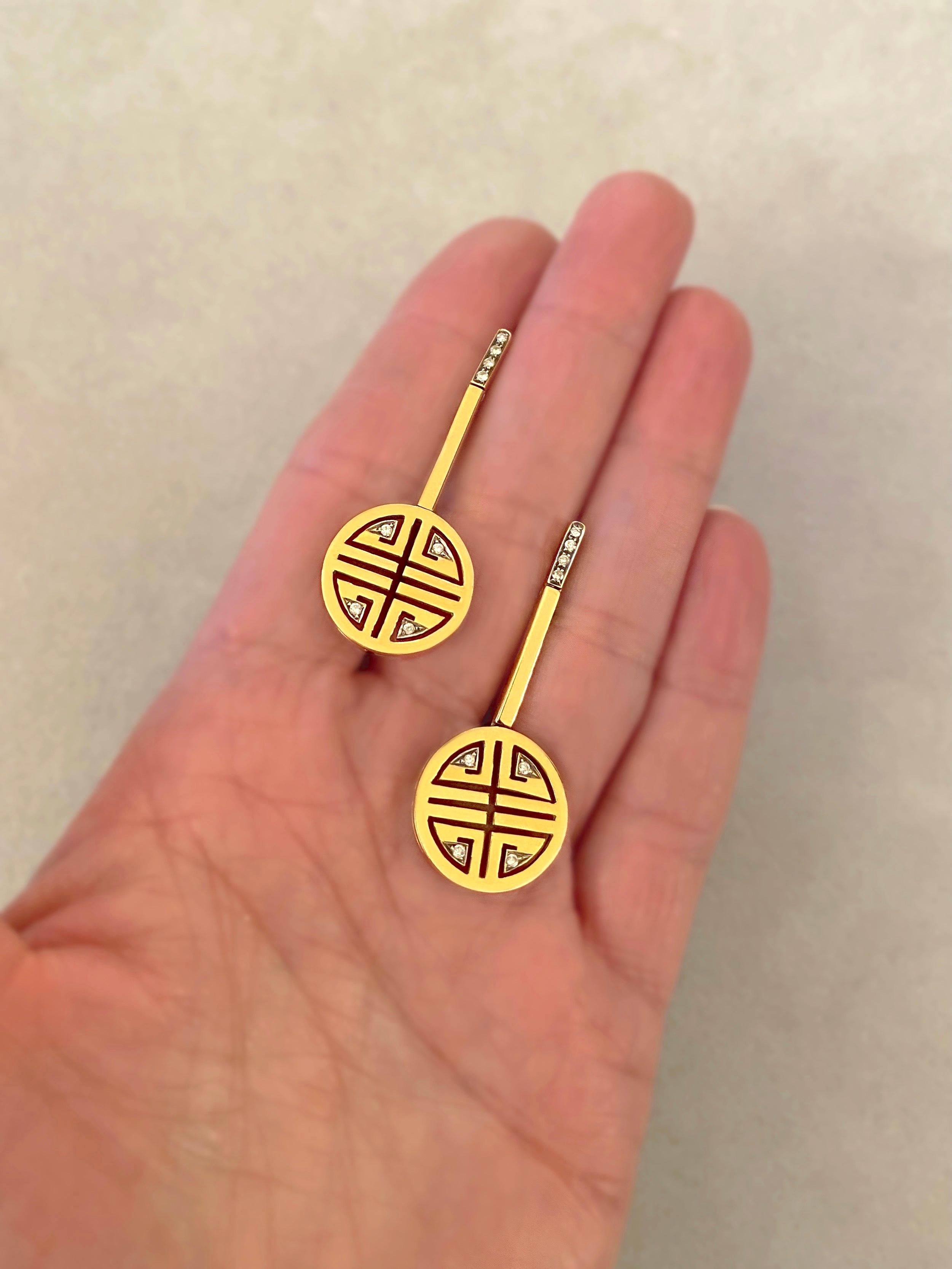 Brilliant Cut 18 Karats Yellow Gold 0.20 Carats White Diamonds Statement Happy Coin Earrings For Sale