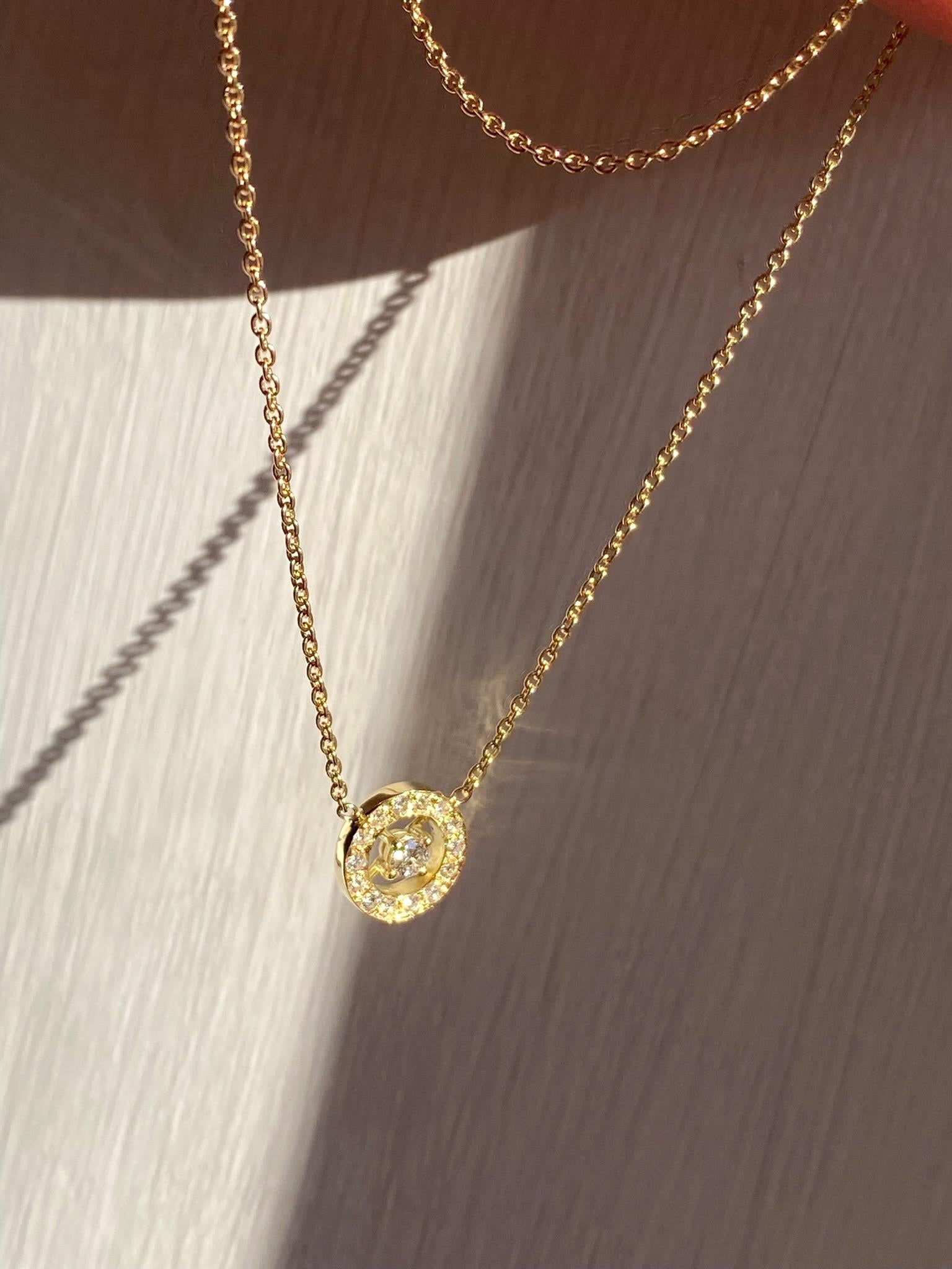Chaîne collier à pendentif en or jaune 18 carats et diamants blancs 0,24 carat en vente 6