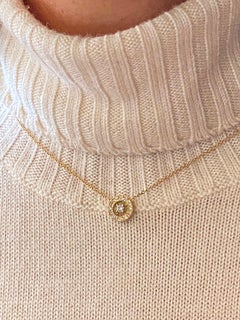 18 Karats Yellow Gold 0.24 Karat White Diamonds Dainty Pendant Chain Necklace