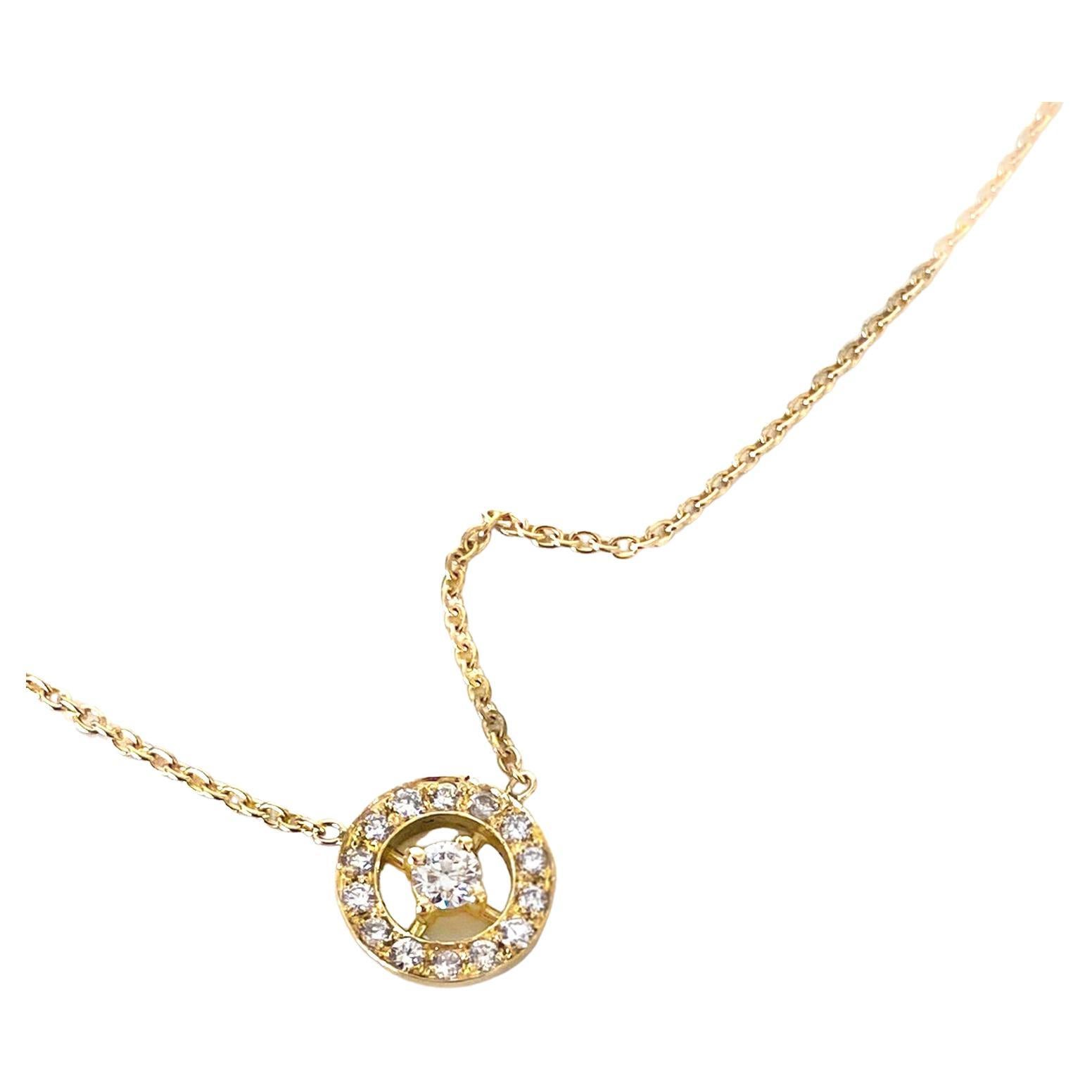 Art Deco 18 Karats Yellow Gold 0.24 Karat White Diamonds Dainty Pendant Chain Necklace For Sale