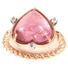 Bague d'amour en or jaune 18 carats avec tourmaline rose de 4,8 carats et diamants blancs