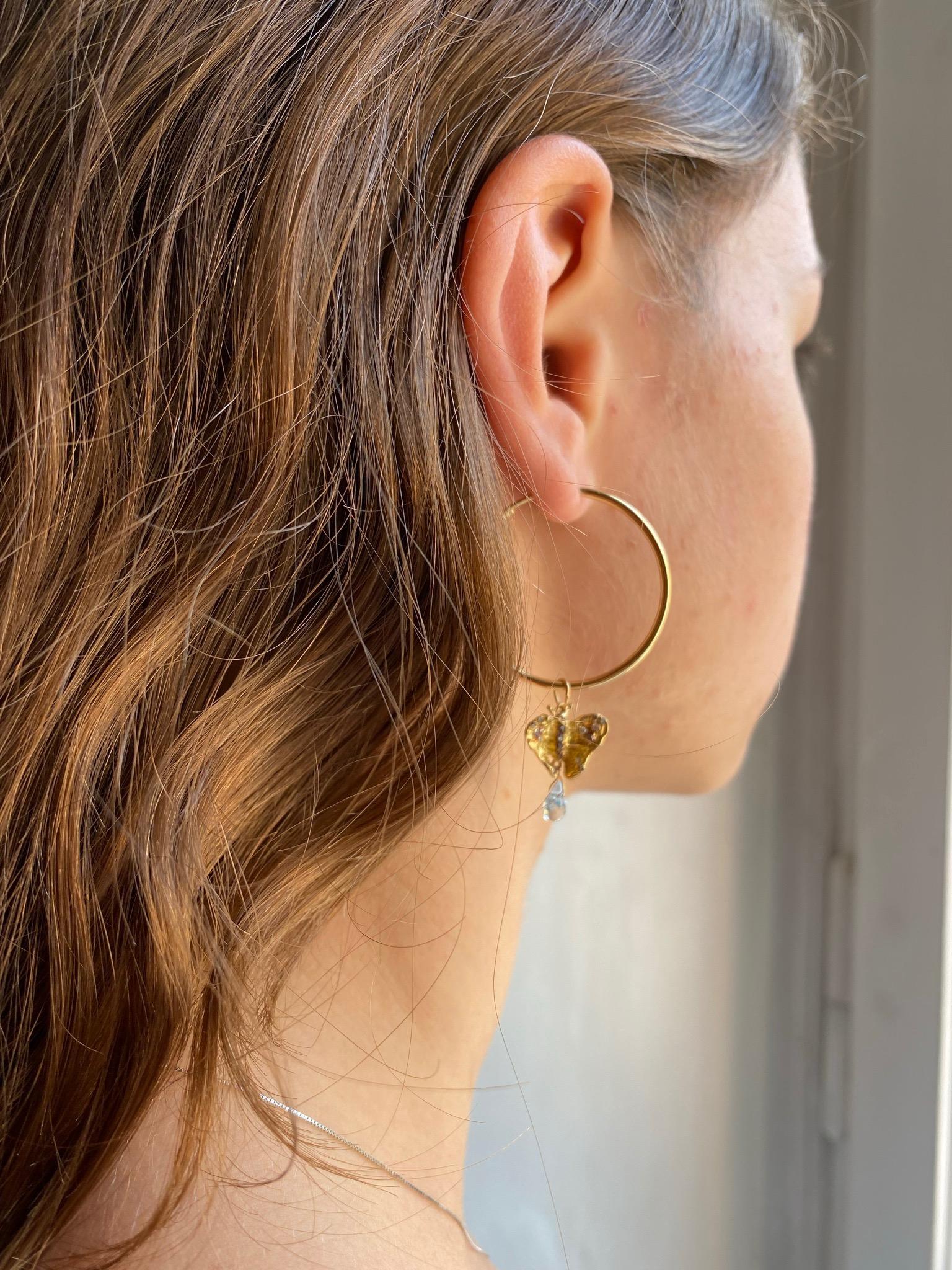 Rossella Ugolini 18k Yellow Gold Aquamarine White Diamonds Pendant Hoop Earrings For Sale 2