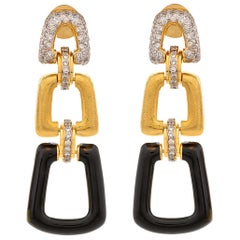 18 Karat Yellow Gold Black Onyx and Diamond Earrings