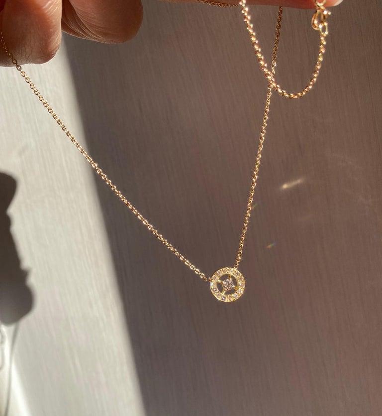 18 Karats Yellow Gold 0.24 Carats White Diamonds Unisex Pendant Chain Necklace For Sale 4