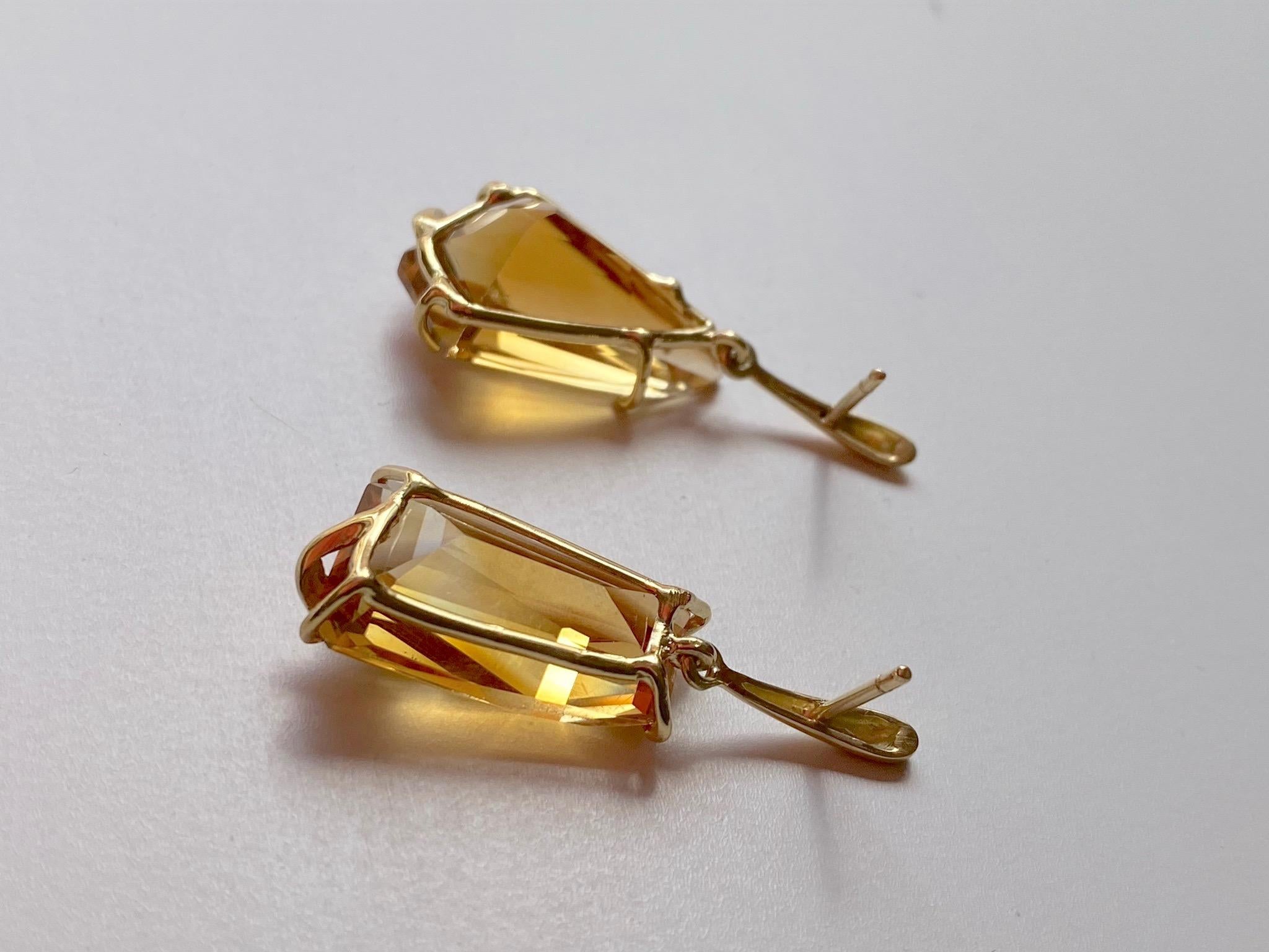 18K Yellow Gold Citrine 0.04 Karat Brown Diamonds Unique Piece Dangle Earrings 7