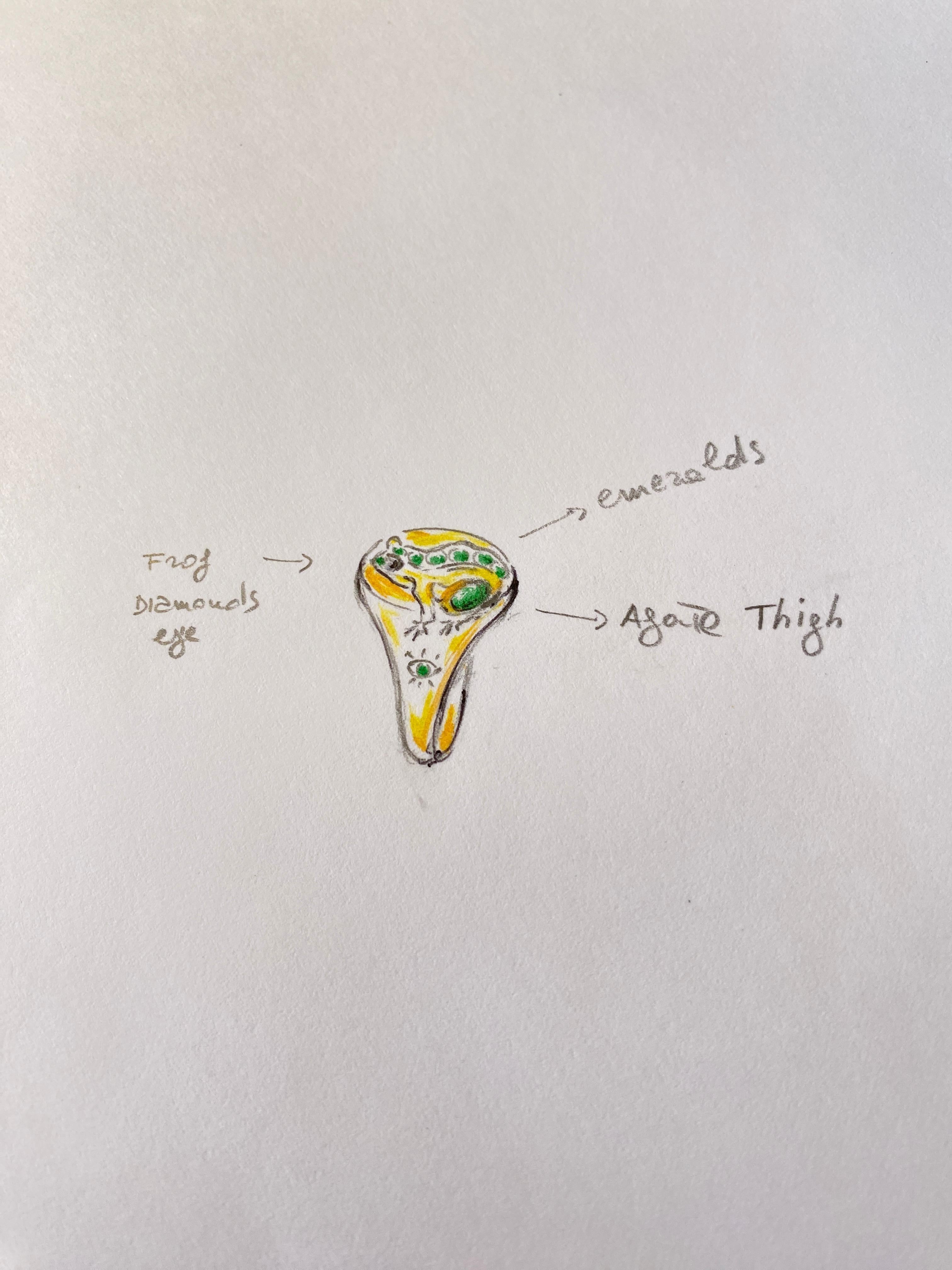 18 Karats Yellow Gold Emeralds White Diamonds Green Agate Man Frog Ring In New Condition For Sale In Rome, IT