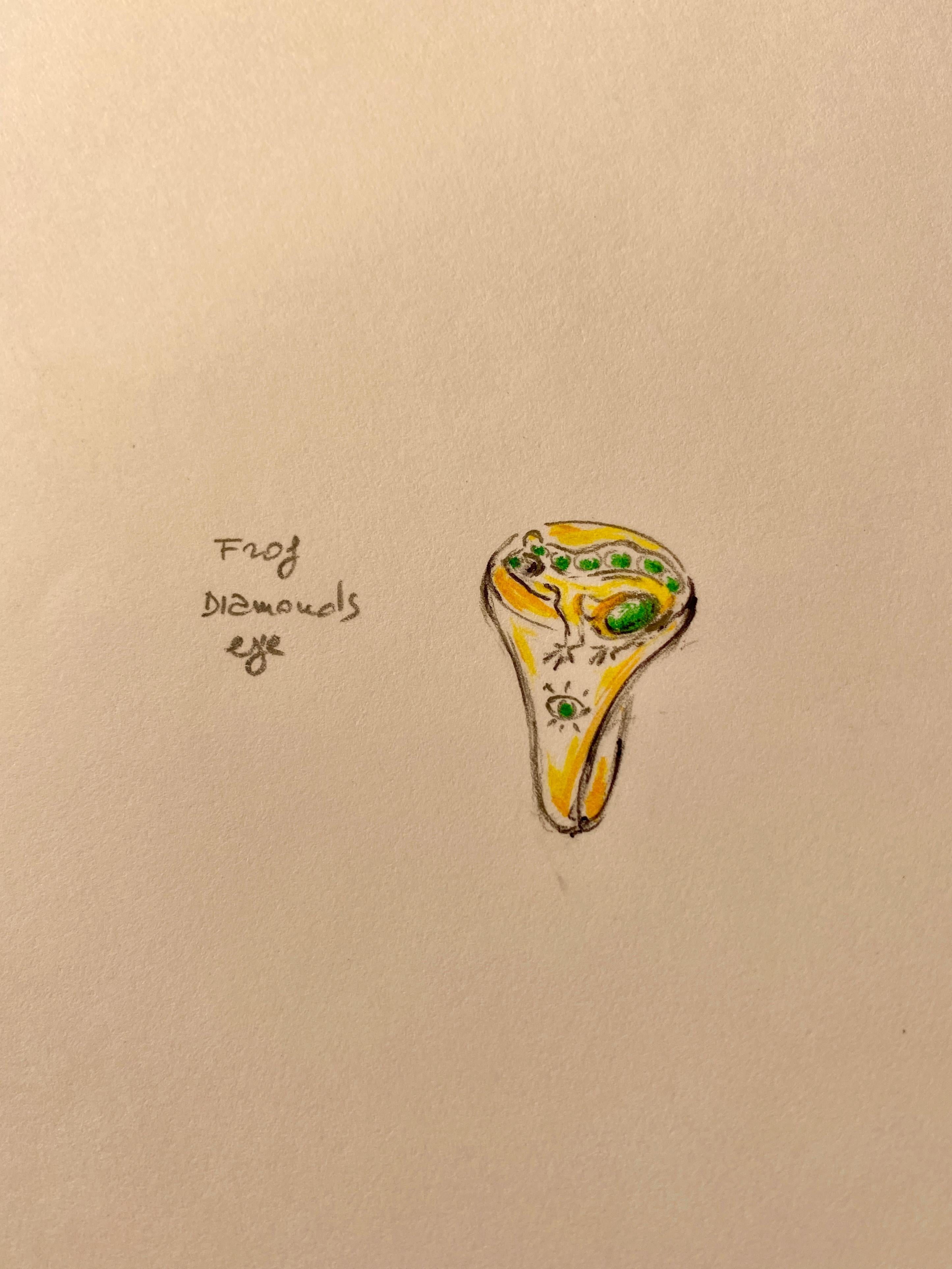 Men's 18 Karats Yellow Gold Emeralds White Diamonds Green Agate Man Frog Ring For Sale