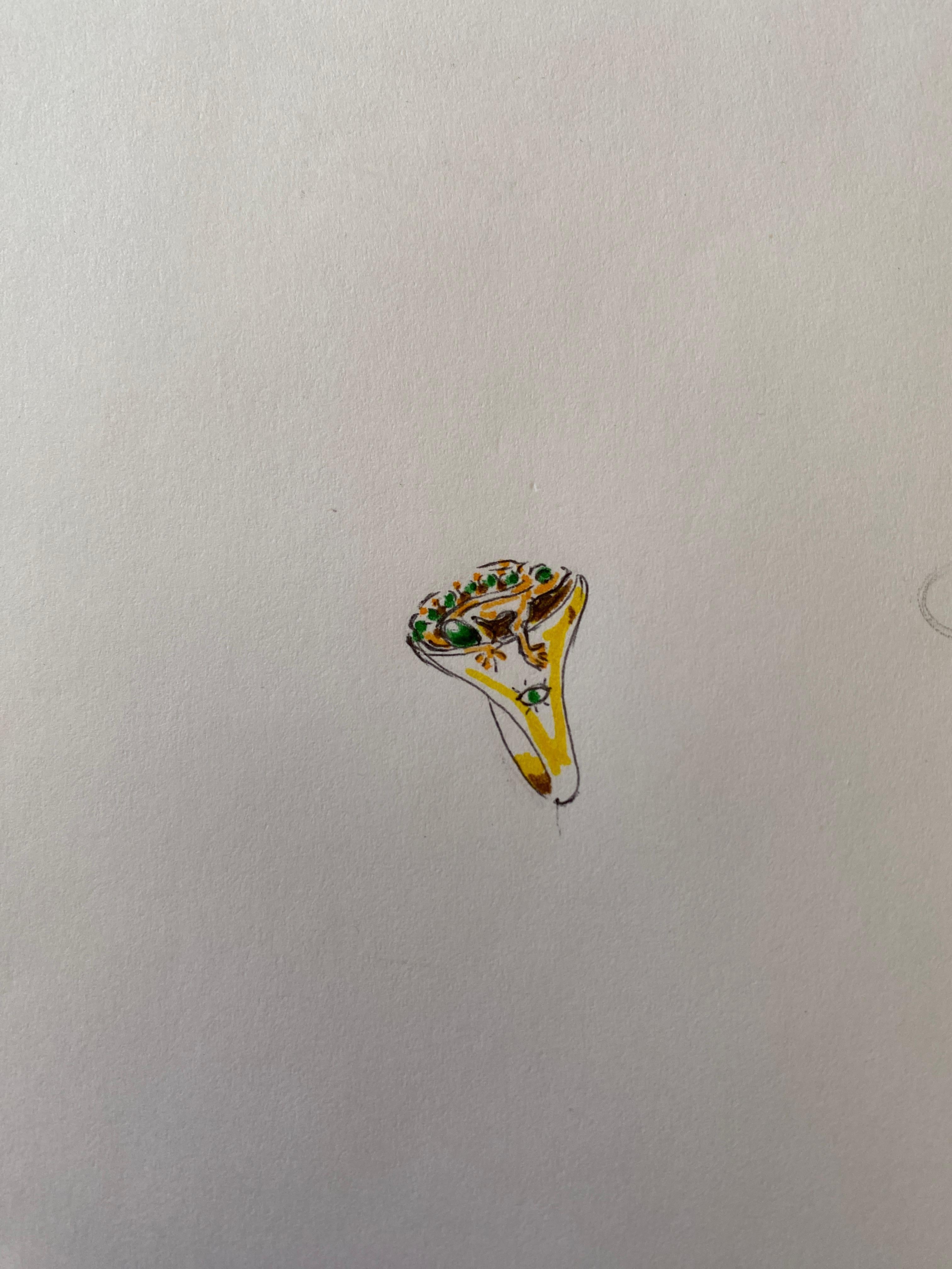 18 Karats Yellow Gold Emeralds White Diamonds Green Agate Man Frog Ring For Sale 3