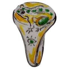 18 Karats Yellow Gold Emeralds White Diamonds Green Agate Man Frog Ring