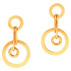 18 Karats Yellow Gold Hoops Dangle Modernist Design Round Dance Earrings