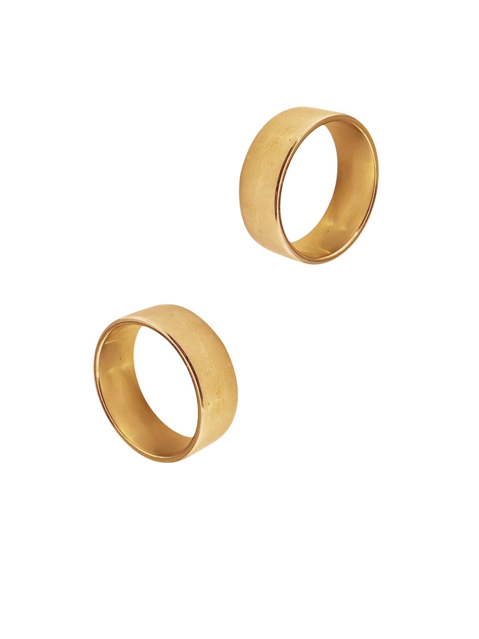 Artisan 18 Karats Yellow Gold Two Wide Band Rings Personalize Size Width 8mm Polished For Sale